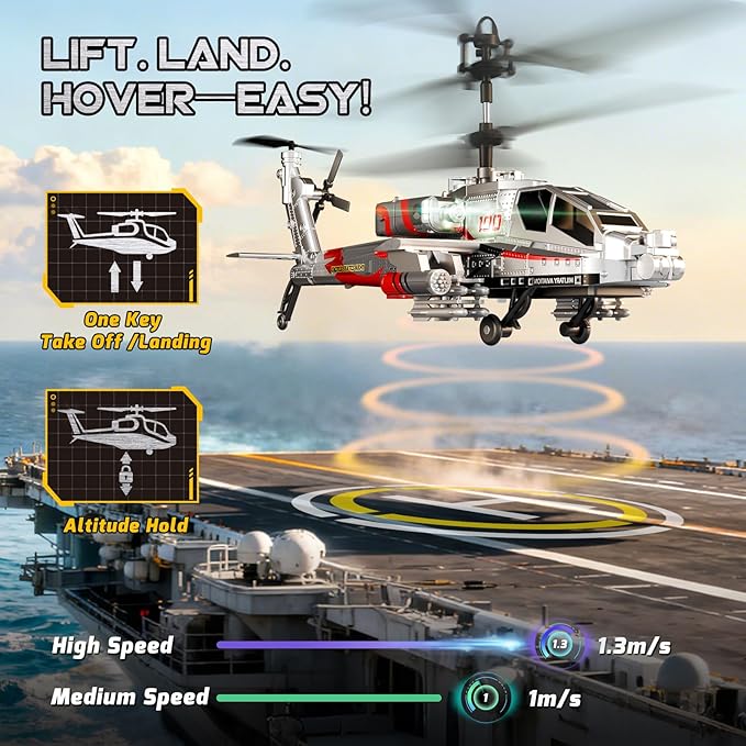 XIKOTEC RC Helicopter Remote Control Helicopter Toy for Kids Beginners and Adults with Altitude Hold Gyro &amp LED Light 2 Batteries &amp USB-C Charging Gift for Boys Ages 8-12(Silvery)