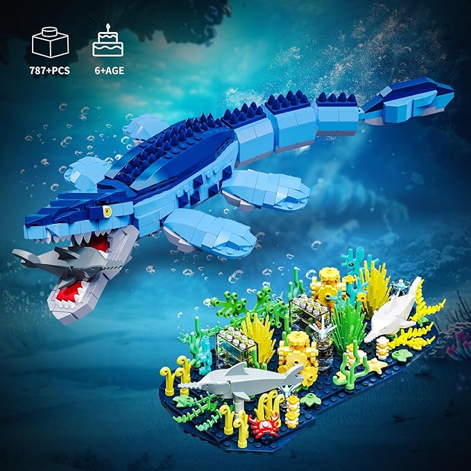 Dinosaur World Mosasaurus Building Set- Compatible with Lego Sets for Boys 8-14 Jurassic Ocean Building Birthday Gift Set for Boys &amp Adults (787 Pcs)