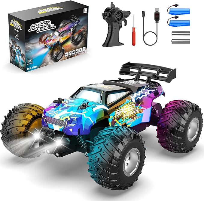 Remote Control Car All Terrain Remote Control Truck for Boy 2.4GHz Rc Car with Bodylight and Two Rechargeable Batteries 20KM/H Monster Truck Toys