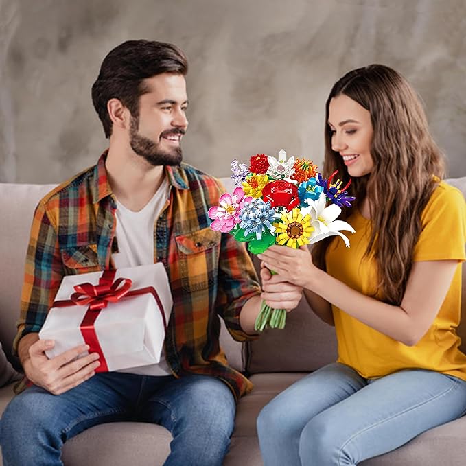 Flowers Bouquet Building Set 12 Artificial Flowers 1064 PCS Bricks Blocks Toy for Adults &amp Kids Botanical Collection Gift for Mother's Day Valentine Birthday Christmas (No Vase)