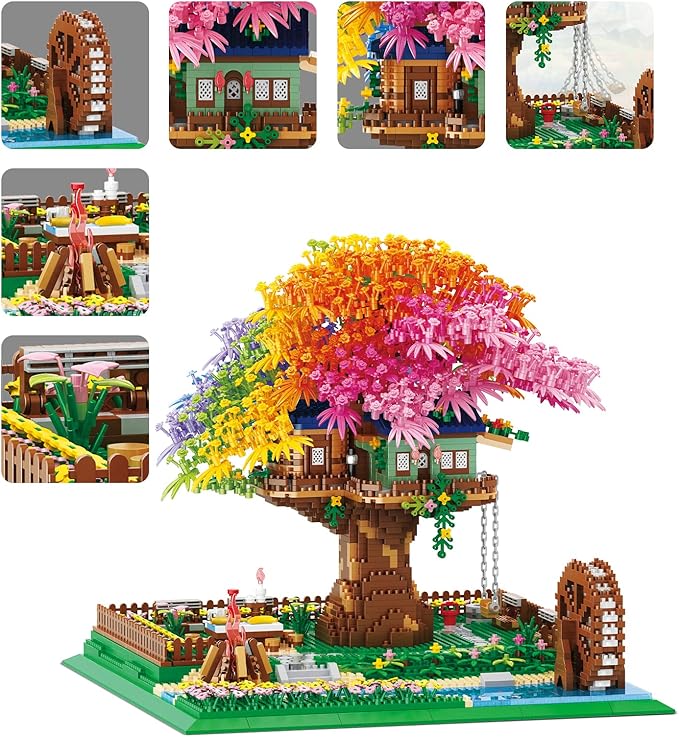 Rainbow Flowers Building Block with LightSakura Cherry Blossom Bonsai Tree House Construction Set4451 PCS Mirco Blocks Architecture for Adults and Teens