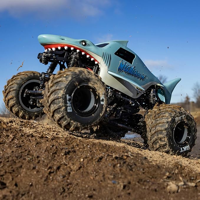 Losi 1/18 Mini LMT Megalodon 2S 4X4 RTR Brushed Monster Truck Battery &amp Charger Included Blue LOS01026T3