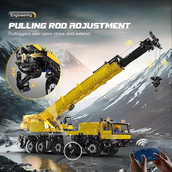 Mould King 17073 Engineering Truck Construction Set Remote Control LTM 1110 Crane Building Block (3218 Pieces) Assembly STEM Heavy-Duty Car Brick Toys with Motors for Adult