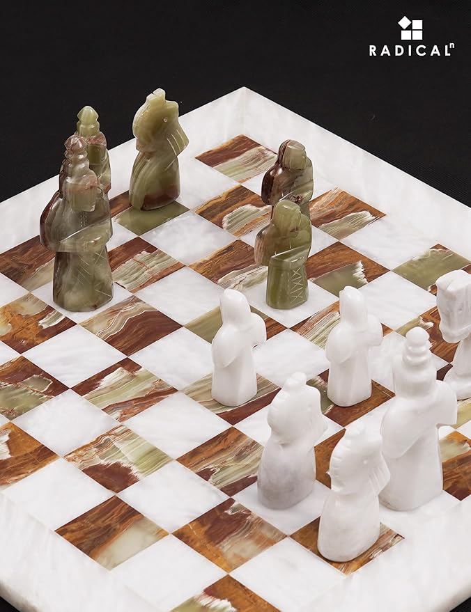 Radicaln Marble Antique Chess Set 15 Inches White and Green Handmade Chess Sets for Adults -1 Chess Board &amp 32 Chess Pieces - Board Chess Game 2 Player
