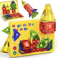Mini Magnetic Tiles Travel Set - 40PCS Diamond Texture Magnetic Building Blocks for Kids 10% Thicker &amp Portable Yellow Metal Storage Box Montessori STEM Educational Toys Gift for Ages 3+
