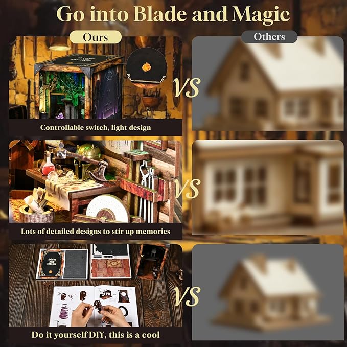 Book Nook Kit DIY Miniature House Dollhouse Kit for Adults and Teens Booknook Tiny House Bookshelf Decor (Blade and Magic)