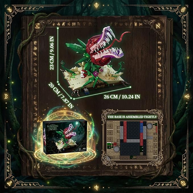 Ancient Magic Book &amp Cannibal Flower Building Set Fantasy Monster Plant Model Kit for Adults Articulated Venus Flytrap on Spellbook Gothic Home Decor Gift