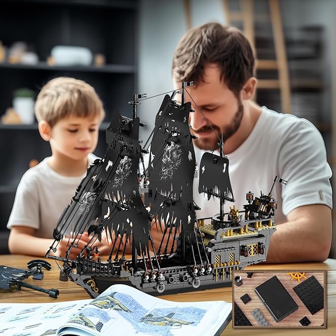 NUTCRACKER Pirate Ship Building Set with LED Light Black Pearl Ship Toy Building Set Sailboat Model Home Decor Easter Christmas Birthday Gift for Adults（1713 Pieces）