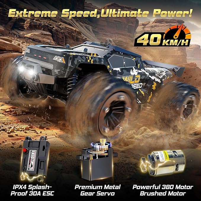 TENSSENX 1/16 All Terrain Fast RC Cars for Adults 40KPH High Speed 4WD Electric Off-Road Remote Control Monster Truck 2.4Ghz Waterproof Monster Truck with 2 Batteries for Boys &amp Kids