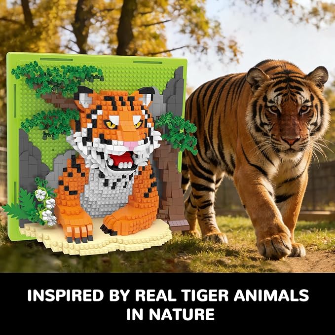 Tiger Animal 3D Wall Art Micro Mini Building Blocks Set Unique Home Wall Decor or Table Display No Compatible with Lego Ideal Gift Toy for Adults &amp Boys Girls 14+ (1458 PCS)