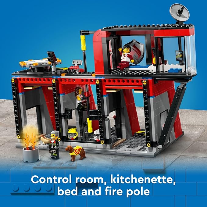 LEGO City Fire Station with Fire Truck Toy - Kids Toy Building Sets with 2 Fire Truck Attachments - Gifts for Boys &amp Girls Ages 6+ - Pretend Play Set with 5 Minifigures - 60414