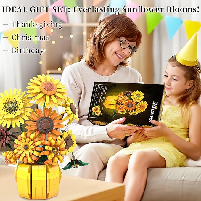 Van Gogh Sunflower Building Blocks Set for Adults Sunflowers Botanicals Compatible with Lego Flowers Art Bonsai Botanical Collection Office Gifts for Her Him Girls 14+ 1009PCS 11002