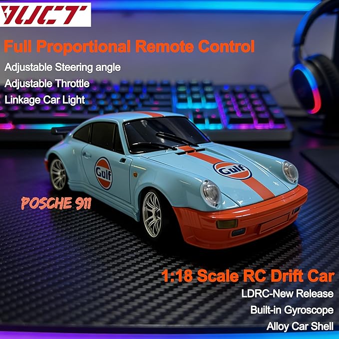 YUCT LDRC 1/18 RWD RC Drift Car with Gyro - Proportional Throttle Steering Metal Drive Shaft Independent Suspension &amp Alloy Shell Drift Cars for Adults (LD1898 Blue)