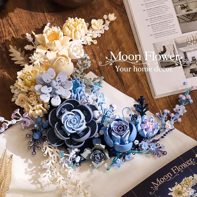 Flower Building Set for Adults Crescent Moon Botanical Art Display Creative Floral Home Décor for Table or Wall Gift for Flower Lovers