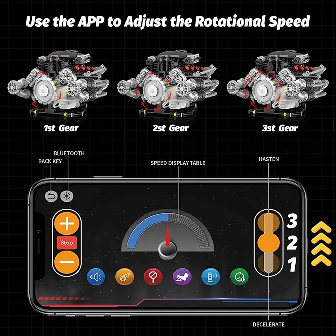 V8 Engine Model Kit that Works Visible Building Blocks Sets with APP Control Motor &amp LED Light Model Car Kits for Adults &amp Boys Kids 14+ Year Old (689 PCS)