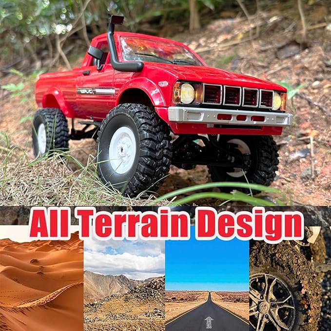 RC Truck WPL C24 RC Crawler 1/16 Scale 4x4 RC Rock Crawler All Terrain Off Road Pickup Truck RTR Remote Control LED Proportional Throttle Steering Hobby Toy for Adult
