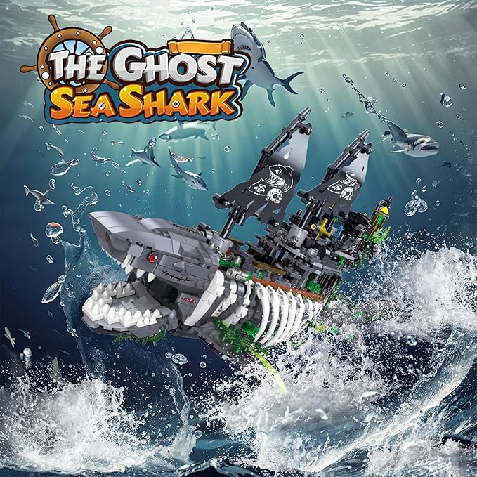 Mechanical Shark Ship Building Blocks Set The Ghost Sea Shark Pirate Ship Building Blocks SetsToys Gift for Kids Adult Collections Enthusiasts
