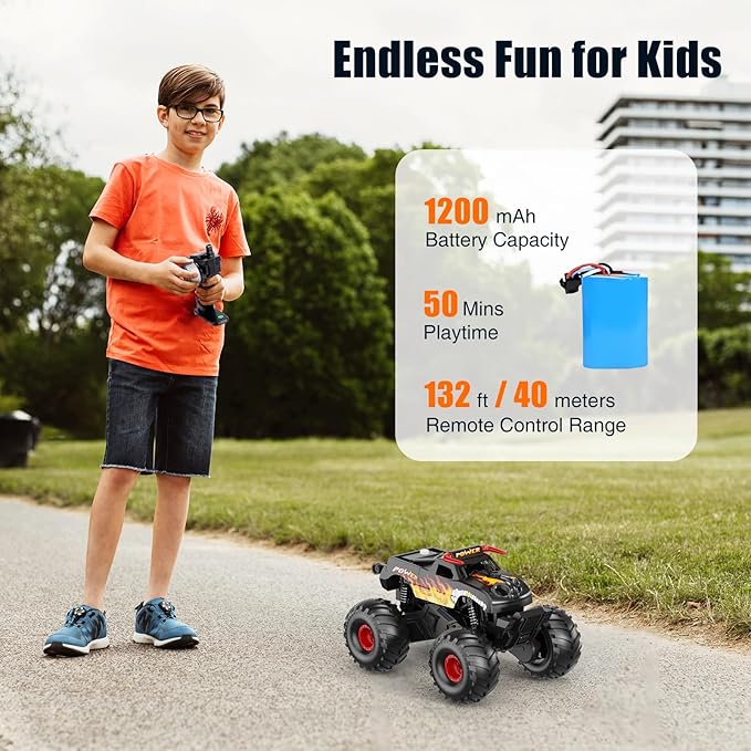 Remote Control Monster Truck Waterproof - 1:16 Scale RC Truck Rc Cars for Boys Age 8-12 Christmas Birthday Gifts 4WD All Terrain Off-Road Pickup Toys for 8 9 10 11 12 Year Old Black