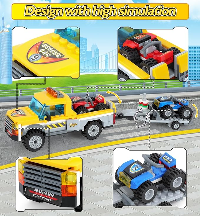 City Race Buggy Transporter Building Set324 PCS 3 in 1 City Service Truck Cars Building Blocks KitSTEM Vehicles ToysConstruction Playset Birthday Xmas Gifts for Kids Boys 6 7 8 9 10-Year-Old