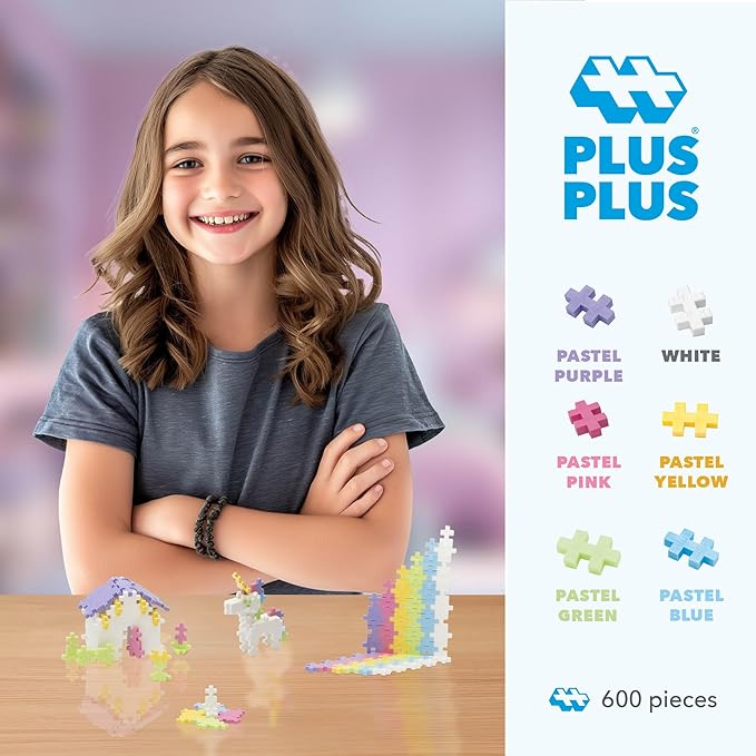PLUS PLUS - Open Play Set - 600 Piece - Pastel Color Mix Construction Building Stem Toy Interlocking Mini Puzzle Blocks for Kids