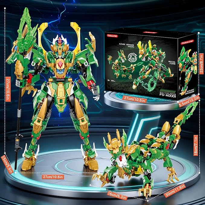 Dragon Rising Mech Building Sets for AdultsMecha Suit 2-in-1 Transforming Robot Building Blocks ToyTransform Action Figure Building Kits Models for Kids Boys Ages 8-14 Year