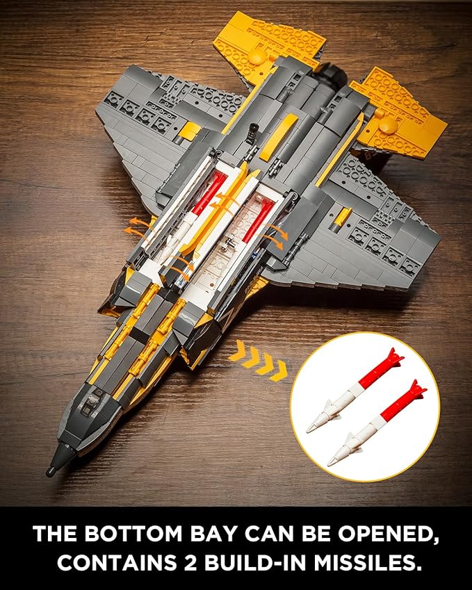 F-35b Fighter Jet Building Block Sets Military Airplane Building Blocks for Adults Airplane Building Bricks with Display Stand Military Plane Building Set for Adults(1268 Pcs)