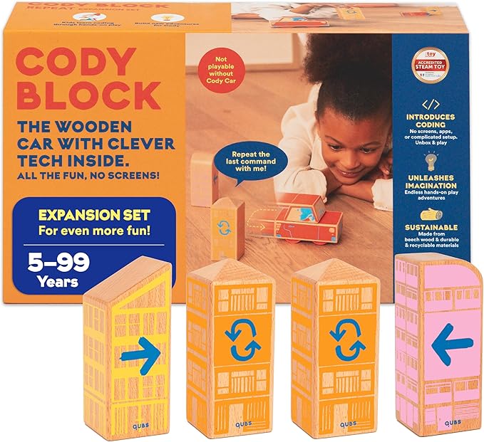 Cody Block Repeat Expansion Set Educational Wooden Building Blocks and Car STEM Toys for Preschool Kids Ages 3+