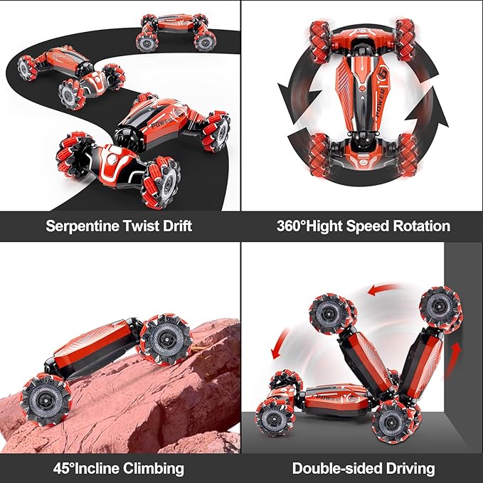 Gesture Sensing RC Stunt car 4WD Drive Watch Remote-Controlled Vehicle Bidirectional Drifting Off-Road Vehicle with Music and Lights Toys for BoysPresents for Kids 4-12 Old