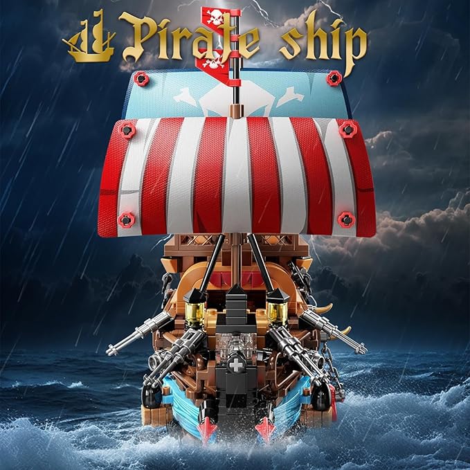 Pirate Ship Building Sets with Lights Creative Model Ship Boat Pirate Themed Toys Building Kits for Home Decor 916 Pieces Christmas Birthday Gift for Adults Teens 14+