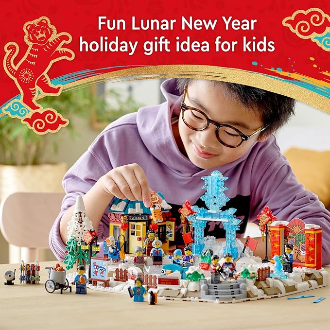 LEGO Lunar New Year Ice Festival 80109 Building Kit Gift Toy for Kids Aged 8 and Up Building Set Featuring a Detailed Winter Scene Chun Ice Sculpture 13 Minifigures and More (1519 Pieces)