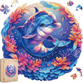 Qiuenisray Wooden Puzzles for Adults Dolphin Baby Jigsaw Puzzles 200 Pieces FSC Certified Unique Ocean Adult Puzzles Wood Puzzles Creative Gift for Family Game 11.2x11.2 in