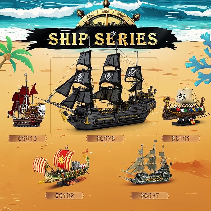 Reobrix Pirate Ship Building Set with LED LightsLarge Black Pearl Ship Model 66036Pirate Ship Sailboat ToyHalloween Home Decor Birthday GiftsModel Kits for Adult Boys Girls 14+（4304 PCS）