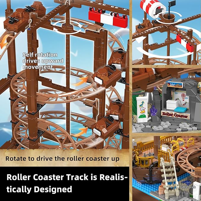 Mould King 11013 Roller Coaster Amusement Park Building Set Fairground Theme Park Kit with Rollercoaster &amp Pirate Ship Ideal Gift Model Building Kit for Adults (2174 Pieces)
