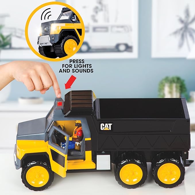 Cat Construction Workforce Hauler Action Set 18-Piece Kids Construction Toy Playset with Freewheeling Hauler Truck Lights &amp Action-Activated Sounds 4-Inch Figure Tools &amp Accessories Ages