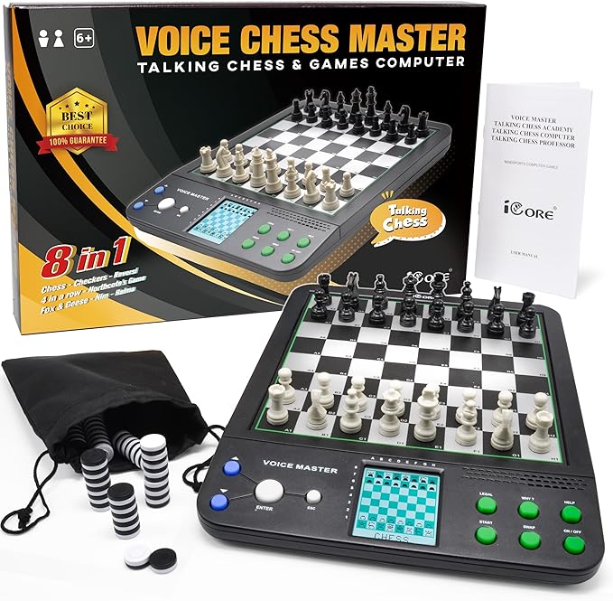 iCore Electronic Chess Set Pro Black : Voice Guide 30 Levels 100 Teaching Exercises Learning Mode for All Ages