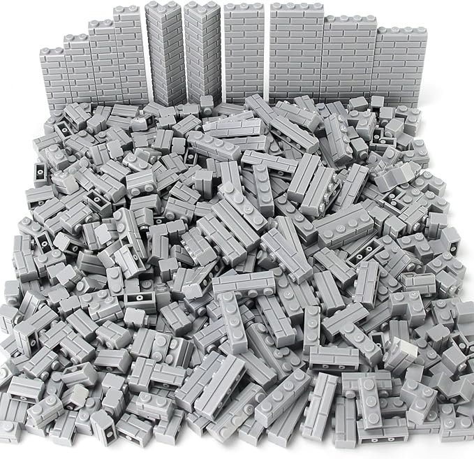 Feleph Masonry Bricks Set 450 Pcs Wall Building Accessories Diverse Creative Construction Bulk Parts and Pieces Classic Blocks Toy Compatible with Major Brands (Gray)