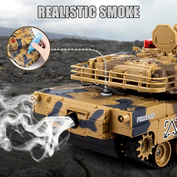 1/24 RC Tank Remote Control US M1A2 Abrams Army Model Tank with Sound Effects Lights and Smoke 2.4G Military Model Toy for Kids Perfect Birthday for Boys 6+ Years Old
