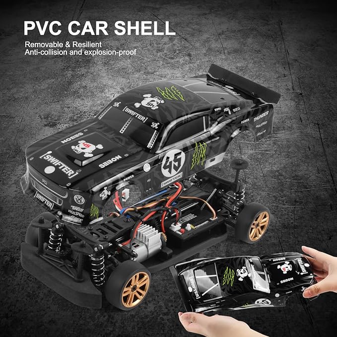GoolRC RC Drift Car 1:18 Scale Remote Control Car 2.4GHz 4WD 30KM/H High Speed RC Racing Cars with LED Light Strip and 3 Batteries for Adults