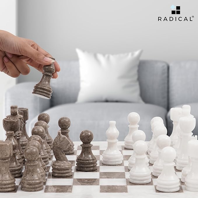 Radicaln Marble Chess Set 15 Inches Handmade White and Grey Oceanic Classic Board Games for Adults Luxury Marble Chess Board &amp Chess Pieces