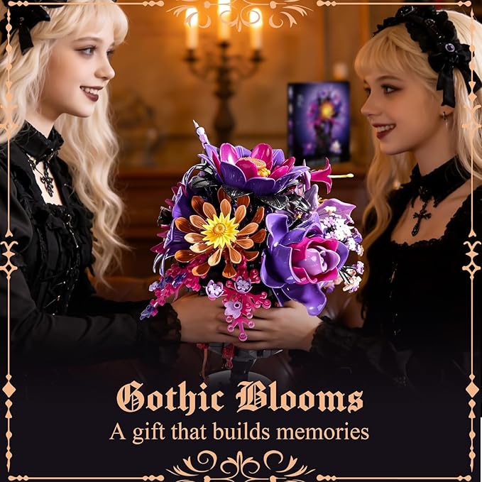 Flowers Bouquet Block SetElegant Purple Bouquet Building with Detailed Instructions for Parent-Child Bonding &amp Creative AchievementGift Idea with Purple Theme for Loved One or Gothic Decor Lover