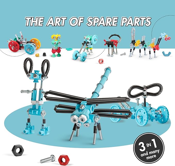 The Off Bits Erector Set: Animal Mini STEM Toys for Kids 6+ Toy Building Sets with Nuts &amp Bolts STEM Building Toys Gifts for Boys and Girls (Blue Dragonfy)