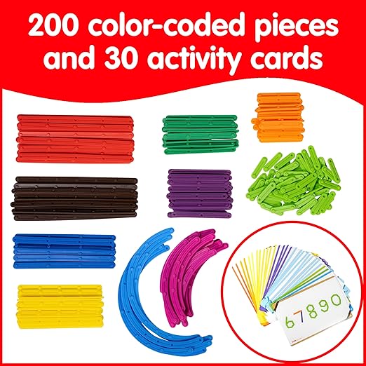 edxeducation Junior GeoStix - In Home Learning Toy for Early Math and Creativity - 200 Multicolored Construction Sticks - 30 Double-Sided Activity Cards - Geometric Manipulative