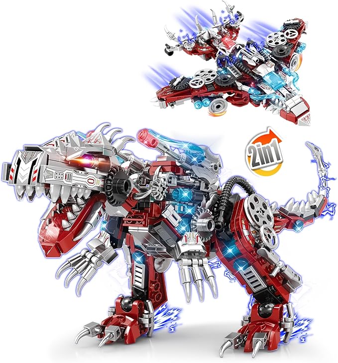 STEM 2 in1 Dinosaurs Building Set Compatible with Lego Dinosaur Set Transforming Fighter Jet Building Kit for Adults Educational Gift Toy for Kids Boys 6-10 (422 PCS)