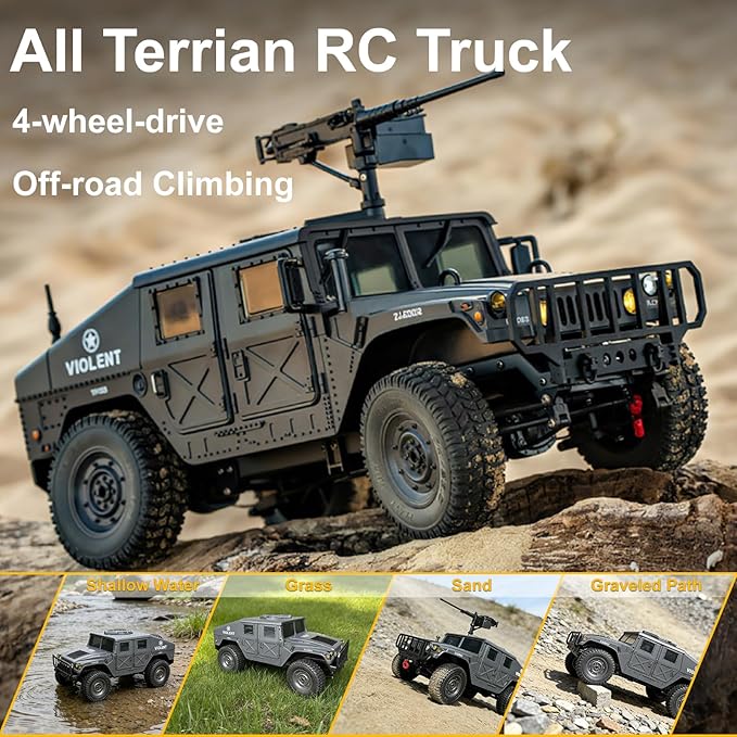 Skymaker RC Military Hummer 4WD RTR Off-Road Truck with Winch &amp Machine Gun