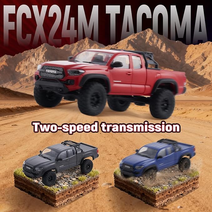 BEEZRC FMS 1/24 RC Crawler FCX24M Tacoma Toyota Official Licensed ABS Hard Body 4WD Off-Road RC Rock Truck2-Speed Transmission Hobby Grade Remote Control Car for Adults RTR Grey