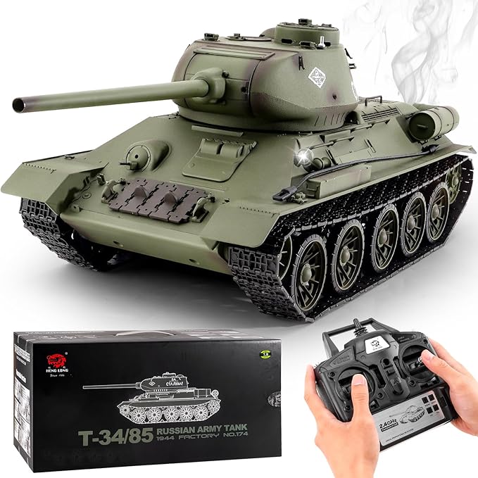 RC Tanks Henglong Russian T-34/85 Medium Tank 1: 16 2.4ghz Tank Model That Shoots with Sound &amp Light for Ages 14+
