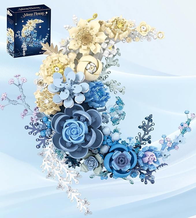 Crescent Moon Flower Building Set Compatible with Lego Botanical Collection Building Blocks Kit for Adults - Unique Home Décor Wall Art and Gift Idea
