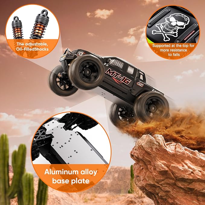 MT-16 1/16 Brushless Fast RC Cars 4X4 for Adults Fast 50 MPHHigh Speed RC Car 4WD Off Road Remote Control TruckAll Terrain RC Truggy for SnowSand &amp Mud Compatible with 3S BatterySuitable as G