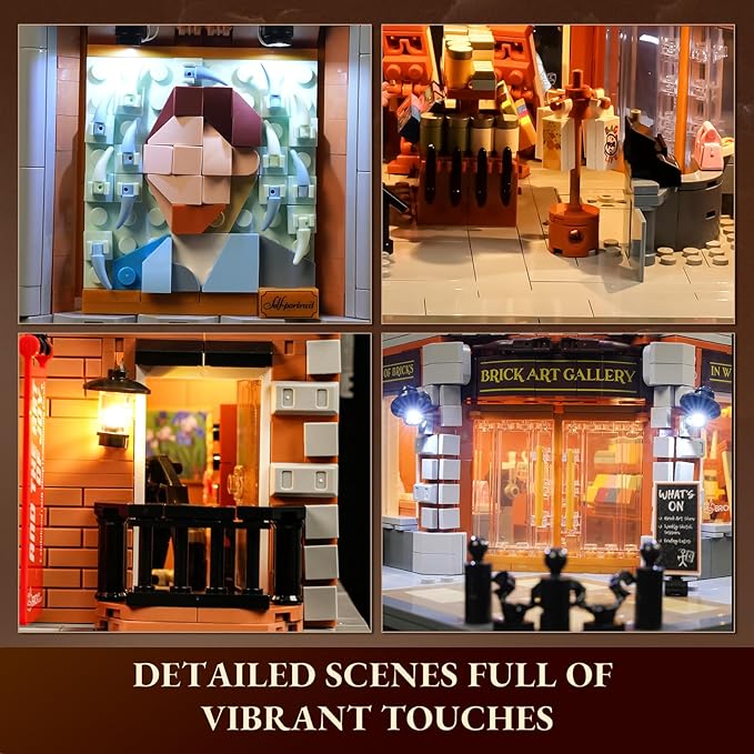 Brick Art Gallery Lighting Building Bricks Set - Town Life City Modular Collection Kit with Minifigures 3400 Pcs for Adults &amp Teen &amp Visual Art Lovers