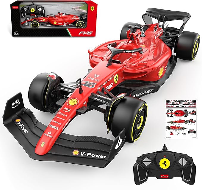 BEZGAR 1:18 Ferrari F1 75 Remote Control Car - 2.4GHz RC Race Car with Authentic Livery DIY Body Stickers - Officially Licensed F1 for Kids &amp Enthusiasts - Ferrari RC
